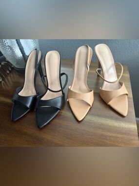 Bundle Both Pairs of Pointed Toe Slingback Heels in Black and Nude